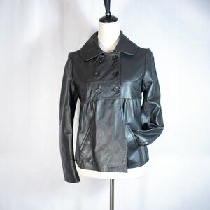 Kenar Womens Genuine Leather High Waist Double Breasted Jacket Black Size 4